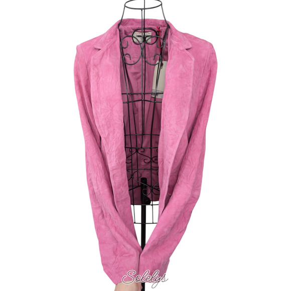 Zadig & Voltaire Very Daim Froisse Crinkled Suede Tulip Pink Blazer Jacket 34 XS - Picture 11 of 14